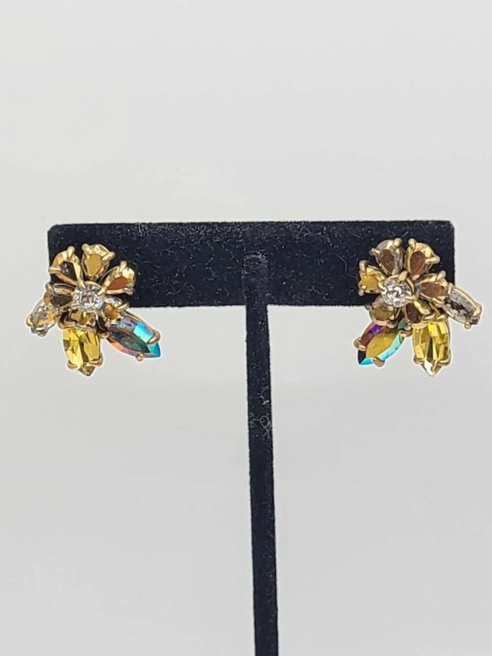 J Crew Vintage Gold Tone Crystal Cluster Earrings